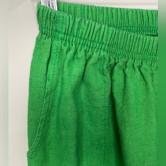 Green Lagenlook wide leg flare asymmetrical hem ankle pull on pants medium - Picture 5 of 10